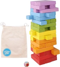 Wooden Stacking Building Blocks (49 Pcs) - Colorful Tumbling Blocks Board Games 