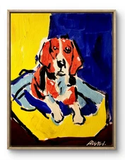 Original Art Beagle 14x11 Unique Abstract Expressionism Wall Art Canvas