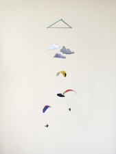 Paragliding Neutral baby mobile nursery decor, CLOUDS and PARAGLIDERS
