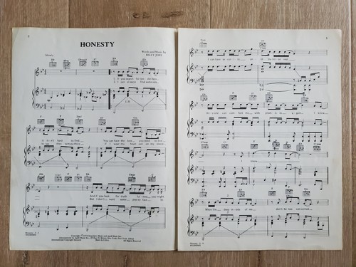 HONESTY Billy Joel 1978 Vintage Sheet Music 52nd Street CBS Songs Columbia Pic - 第 3/4 張圖片
