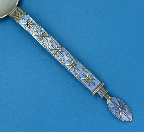 VTG J Tostrup Norway JT07 Sterling Blue Enamel Silver Star Salad Serving Set 7" - Picture 6 of 8