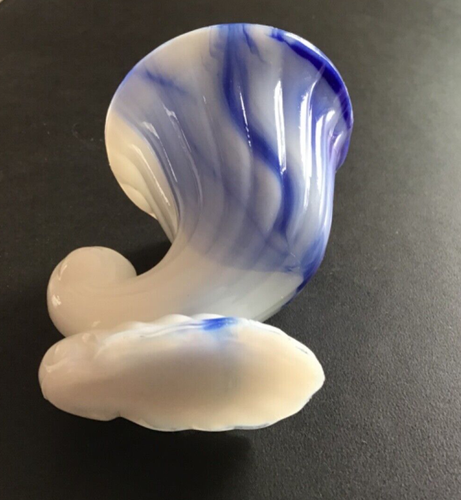 Akro Agate Blue/White Marbled Slag Glass Cornucopia Vase/Toothpick Holder - Picture 6 of 7