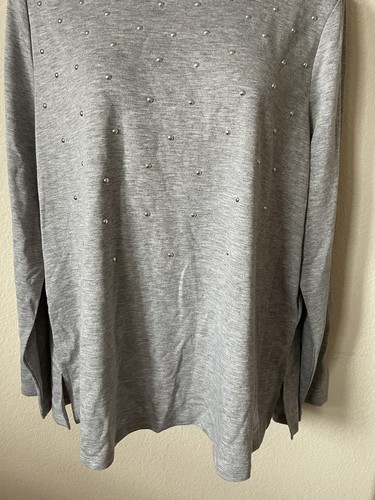 NWT Michael Kors Gray Silver Studded Scoop Neck Long Sleeve Womens Blouse Size L - Picture 5 of 7