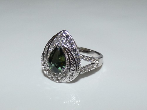 GENUINE 2.55ct Untreated Bluish-Green Sapphire & Topaz Ring Sterling Silver 925 - Picture 3 of 10