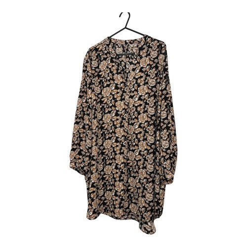 Women's UK Size 20 Black & Orange Floral Pattern V-Neck Blouse Long Sleeve Top