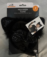 3-Piece Kids Halloween Cat Costume Kit Headband Ears Bow Tie Tail Silver Glitter