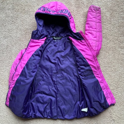 Under Armour Jacket Girls Large Full Zip Pink Puffer Pockets Polyester - Picture 8 of 12