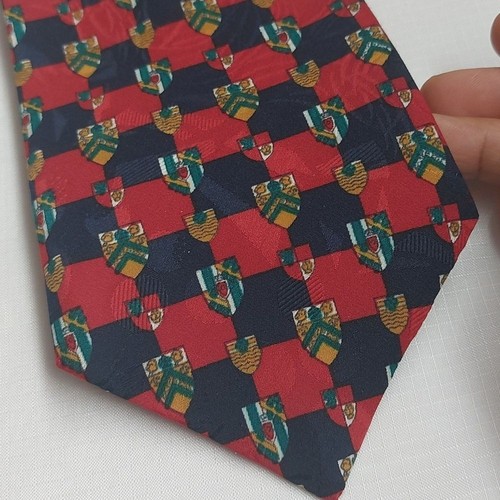 Vintage Duomo Milano Italy Crest Logo Silk Tie Red Green White Gold - Picture 2 of 7