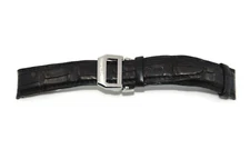 IWC Black Leather SS Deployment Buckle Strap 18mm