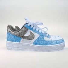 Custom Nike Air Force 1 Blue and Gray Swirl