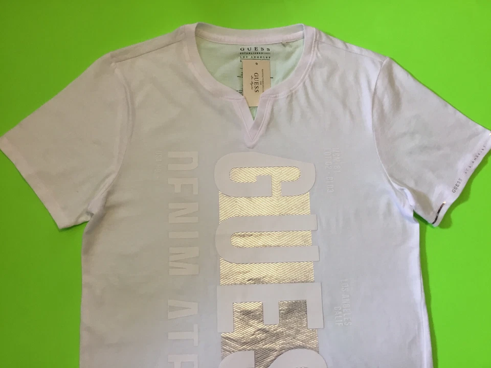 GUESS Los Angeles Men’s Short Sleeve T-Shirt SMALL White w/Silver Cotton - Image 4 of 4