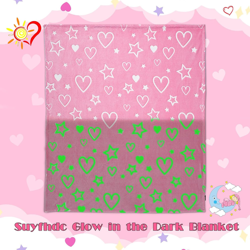 Glow in the Dark Blanket, Valentine'S Day Blanket for Girls,Pink Heart Blanket,V - Picture 3 of 12