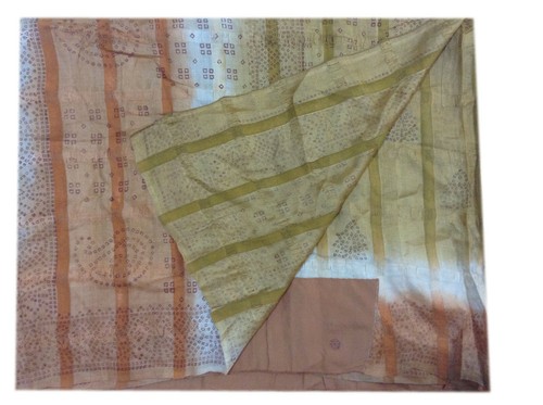 Om Vintage Indian Sari 100% Pure Silk Hand Batik Print Green Sare ZA 11119 - Picture 3 of 12