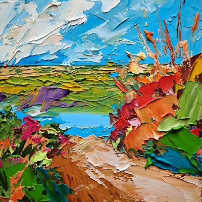 Cape Cod Painting Beach Scene Oil Painting Impasto Landscape Wildflowers Artwork