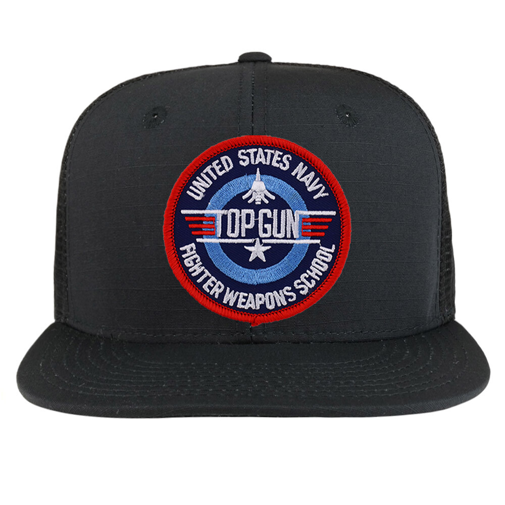 US Navy TOP Gun Patch Flat Bill Ripstop Trucker Mesh Cap - FREE SHIPPING