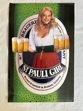 Vtg St Pauli Girl German Beer Poster Sexy Hot Babe Pinup Bar Garage Man Cave