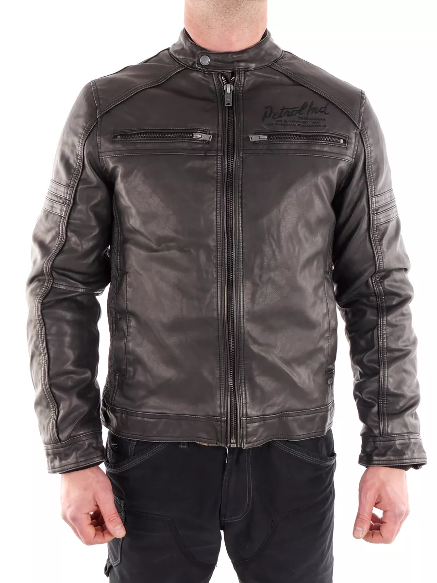 Petrol Industries Men s Leather Jacket Black Plain Faux Leather eBay