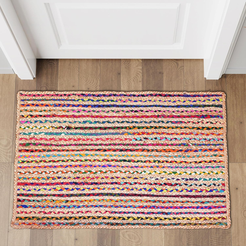 Bohemian Braided Rug 2'X3' - Multi Color, Small Farmhouse Jute Cotton Area Rag R - Picture 8 of 12