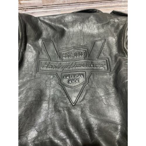 Harley Davidson Men’s Leather Motorcycle Jacket 80s Embossed V Twin Black Size L - Picture 5 of 15