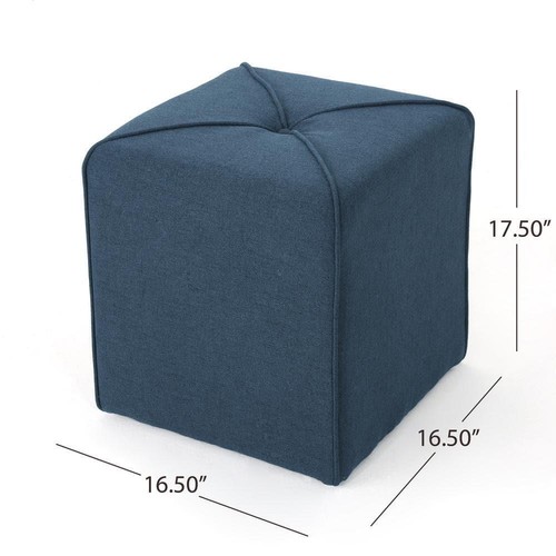 Noble House Ottoman 16.5" Tall Upholstered Durable Cube in Navy Blue Finish - Picture 5 of 9