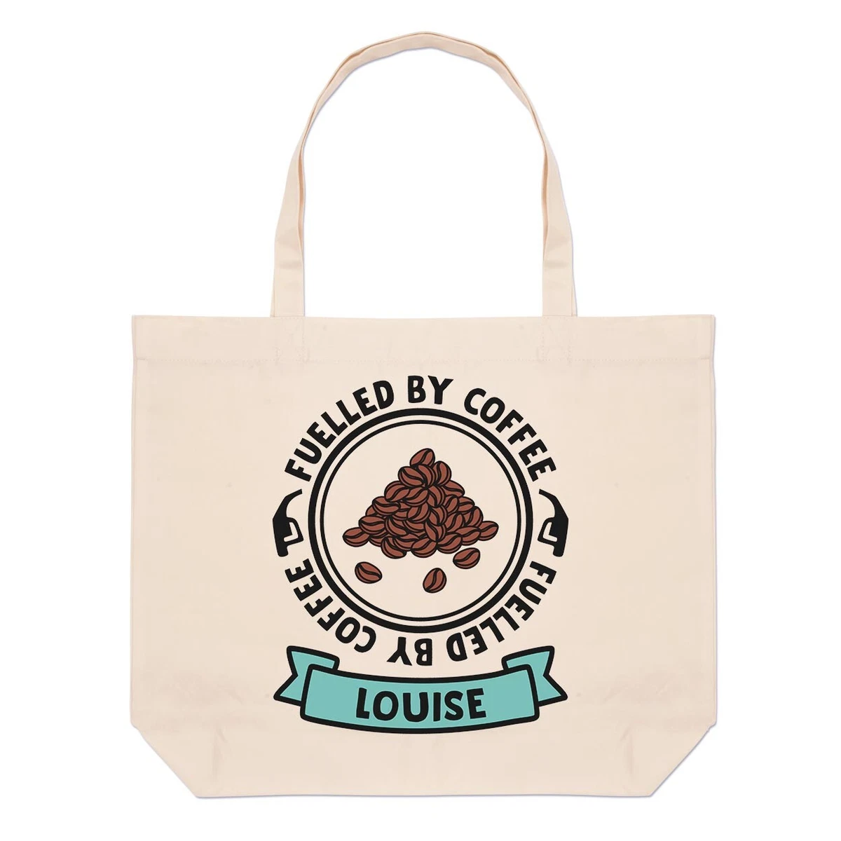 Personalised Fuelled By Coffee Large Beach Tote Bag Dad Grandad