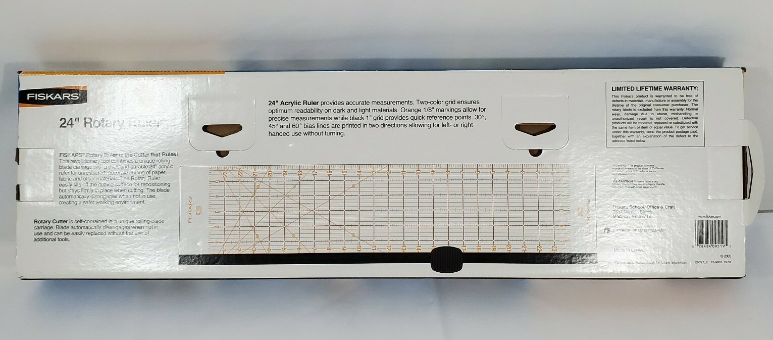 FISKARS ROTARY CUTTER & RULER COMBO BRAND NEW 6 X 24" Cut Fabric, Felt