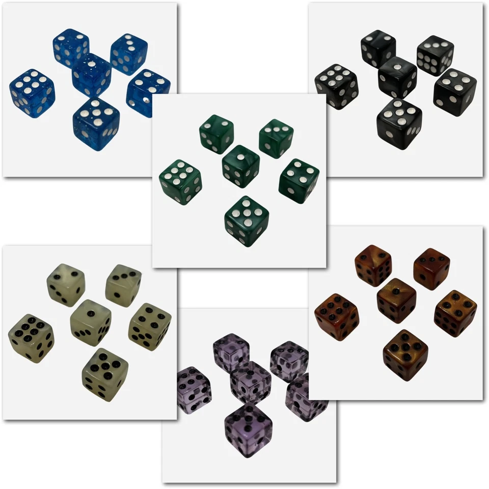 6 Würfel / Dice Cube 12mm blau lila gold braun schwarz weiß grün Party Spiel