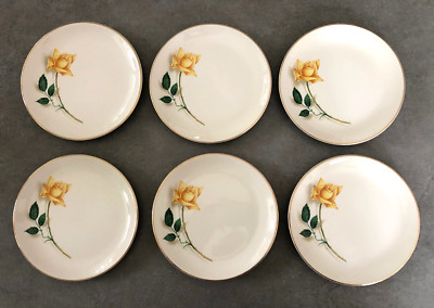 Royal Monarch Radiant Rose Yellow Rose Gold Trim LOT OF (6) 6-1/4'' BREAD PLATES