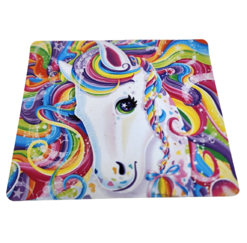 LISA FRANK COLORFUL WHITE HORSE / PONY RAINBOW HAIR MOUSE PAD STARS USED - Picture 1 of 4
