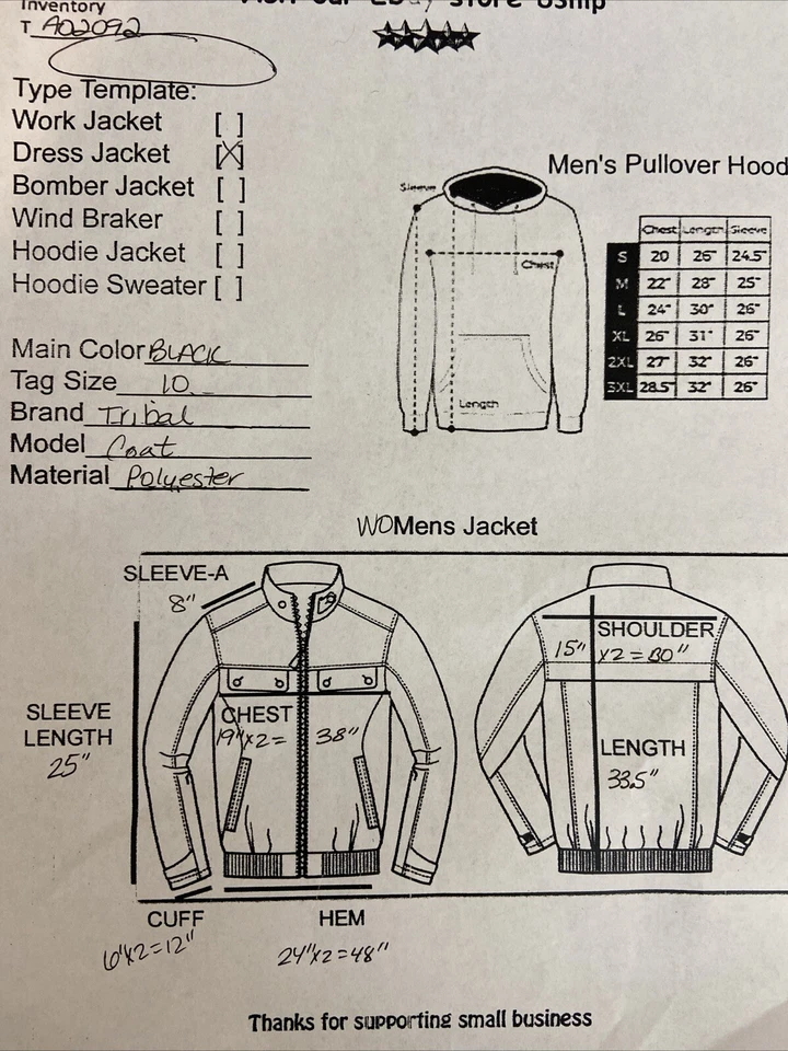 Tribal Womens Size 10 Black Jacket Button Front Lightweight Cotton Stretch - Image 3 of 4