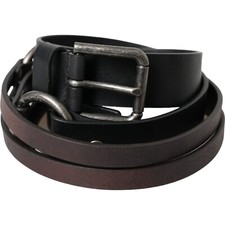 DOLCE & GABBANA Belt Black Brown Leather Silver Metal Buckle 100cm / 40in 750usd