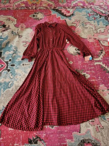 VTG NOS NEW 11 12 Womens cottagecore Mountain Trail CO Long plaid red dress - Picture 1 of 6