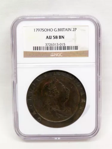 Rare 1797 SOHO Great Britain 2P 2 Pence NGC AU 58 BN 34956-13