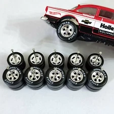 CUSTOM WHEELS RUBBER TYRES TIRES 5 SETS 1/64 CHROME REAL RIDERS 55 CHEVY GASSER