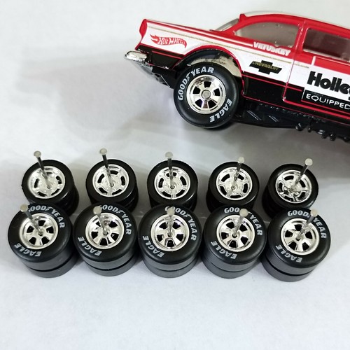 CUSTOM WHEELS RUBBER TYRES TIRES 5 SETS 1/64 CHROME REAL RIDERS 55 CHEVY GASSER - Picture 1 of 4