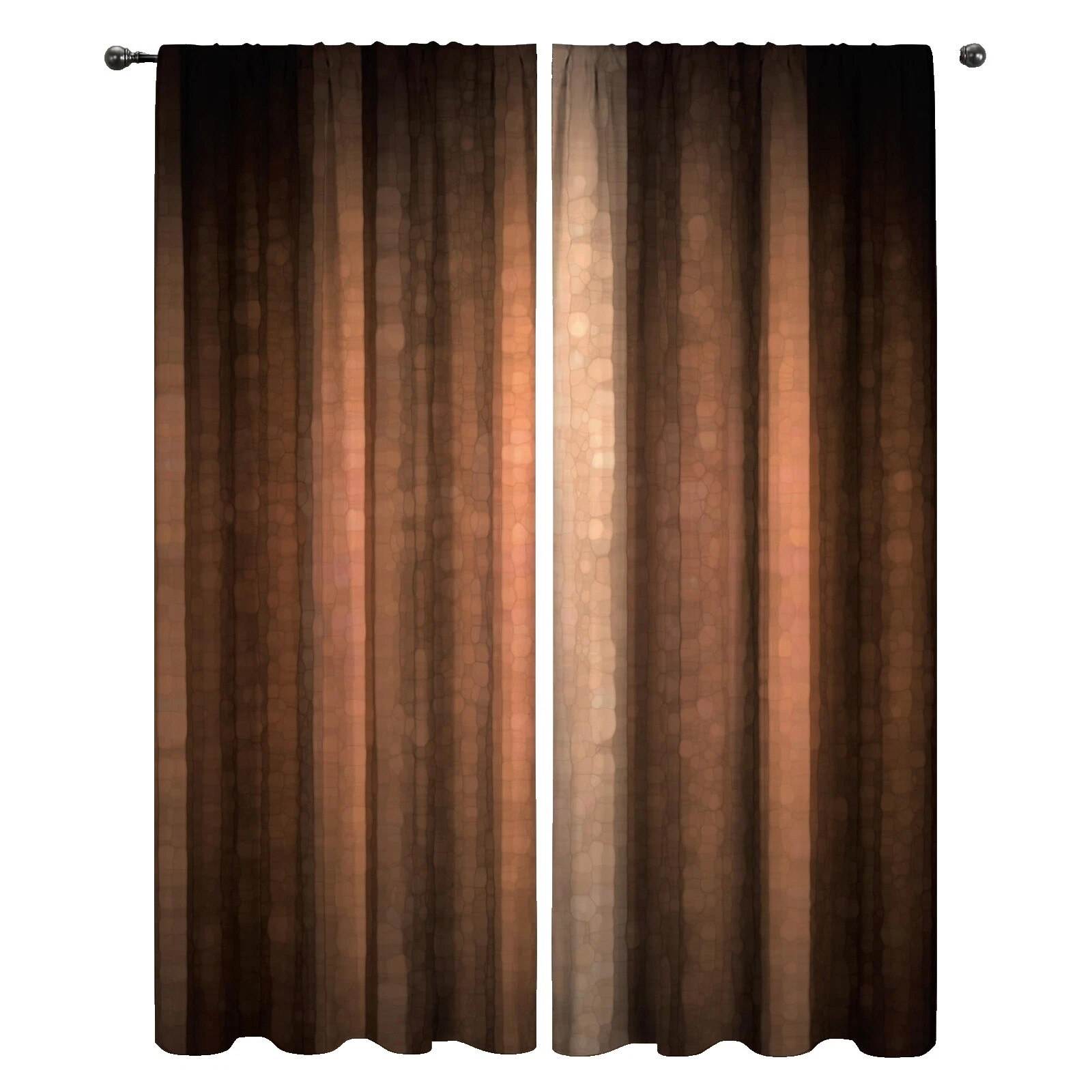 Brown Polyester Striped Window Curtains & Drapes