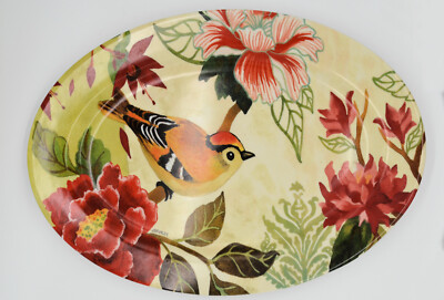 Jennifer Brinley Cypress Home Platter Yellow Bird Red Flowers 18  Long W-1