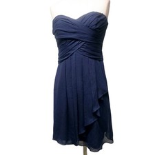 Davids Bridal Navy Blue Bridesmaid Dress Chiffon Strapless Style F14847 Size 6