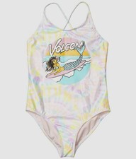  50 Volcom Kid's Girl's Pink Tie-Dye Trippin Out One-Piece Swimwear SIze 7