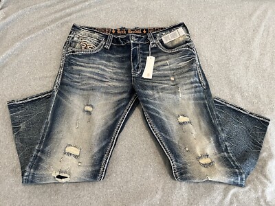Rock Revival Tad Alt Straight Distressed Denim Jeans Mens 42x31 NWT