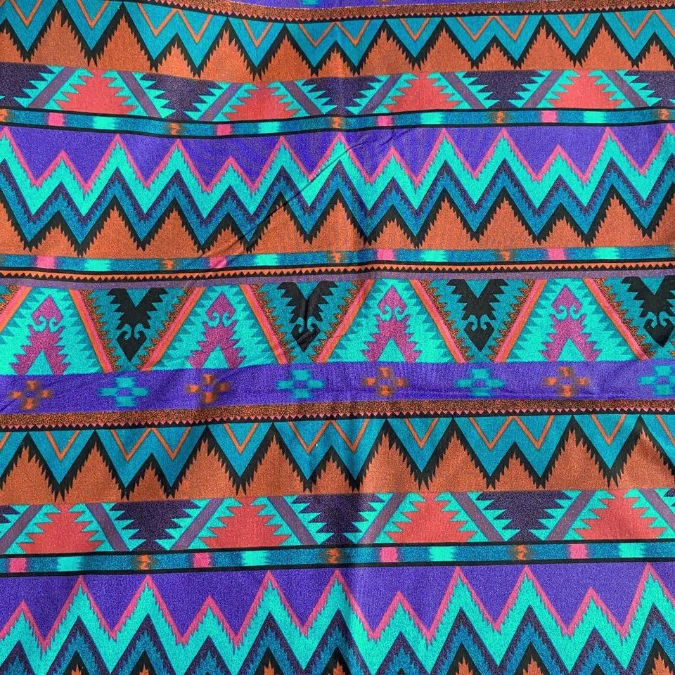 Tela a rayas azteca del suroeste vintage con estampado de algodón púrpura verde azulado Foto 4 de 4