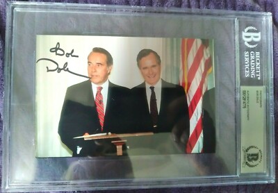 BOB DOLE SENATOR USA POLITICS SIGNED AUTOGRAPHED 4X6 PHOTO BECKETT BAS SLAB RARE