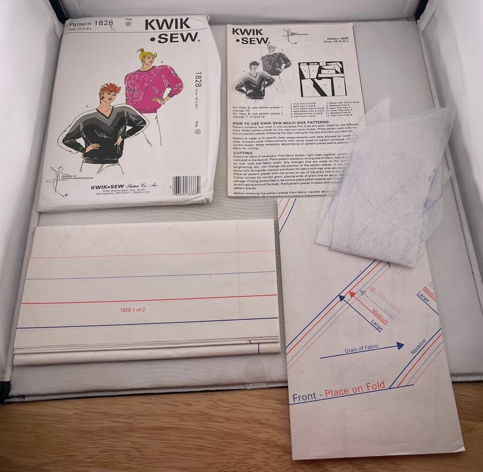 Kwik Sew Pattern 1828 Sweater Size XS,S,M,L Printed 1988 Uncut - Image 3 of 3