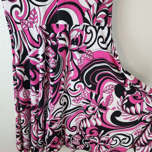 VTG Y2K Womens M Black Pink Empire Waist Midi Dress Funky Groovy Candy Rain - Picture 3 of 9