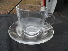 4 Duralex France Clear Glass Hot or Cold Cup & Saucer Set    EUC 2 sets avail