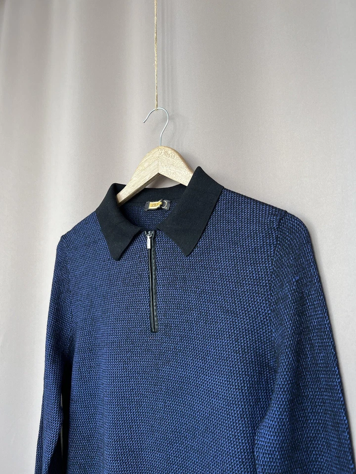 Jersey Zilli Vintage Tejido Lana/Seda Cuello Para Hombre Talla S Azul Foto 4 de 4