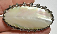 Vintage Silver tone Oval MOP Mother of Pearl Shell Brooch PC 15