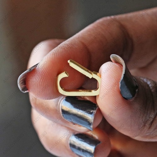 18k Solid Gold Plain & Natural Diamond Charm Holder Enhancer Push Lock Connector - Imagen 2 de 12