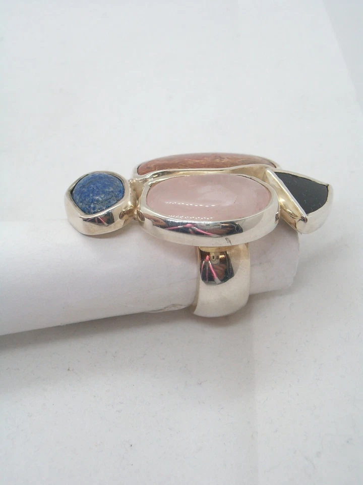 ANELLO in ARGENTO 925 con PIETRE DURE naturali:Quarzo Sodalite Diaspro Ossidiana - Immagine 4 di 4