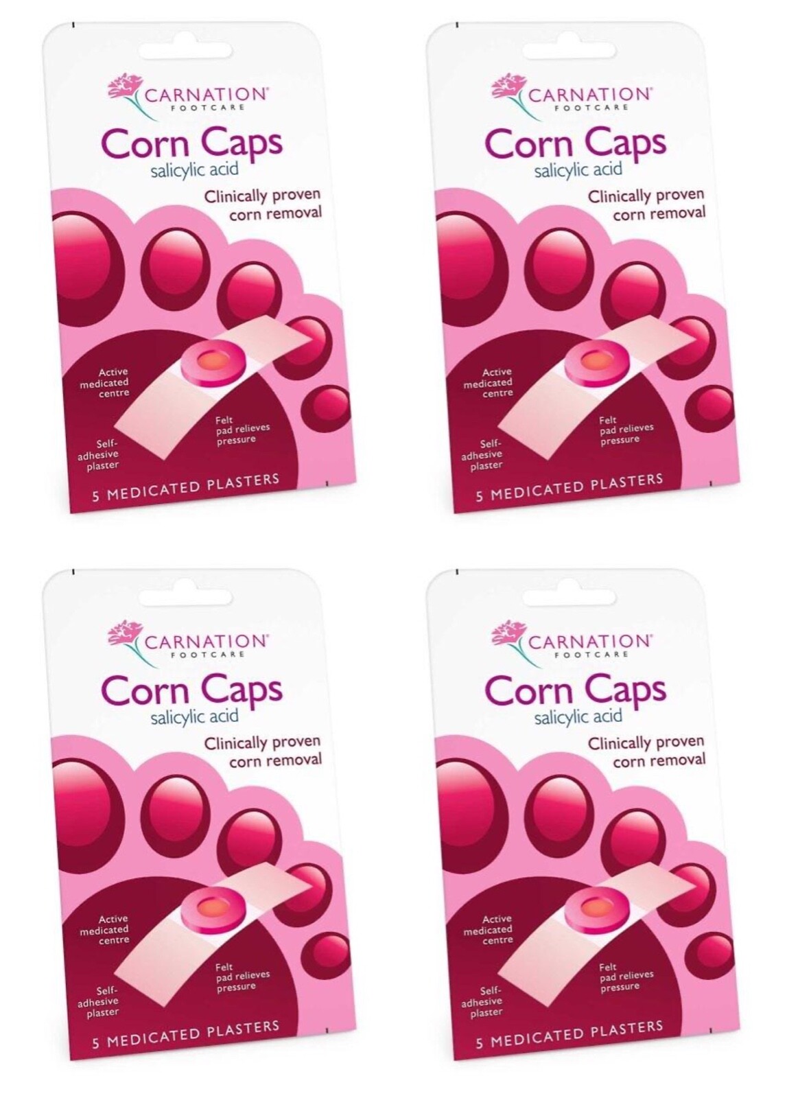 4 x CARNATION FOOTCARE Corn Caps (5 per pack)